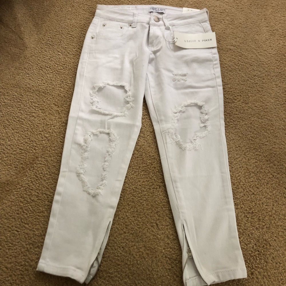 White Distressed White Cropped Jeans